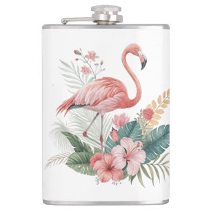 Flamingo mit Blumen Flachmann