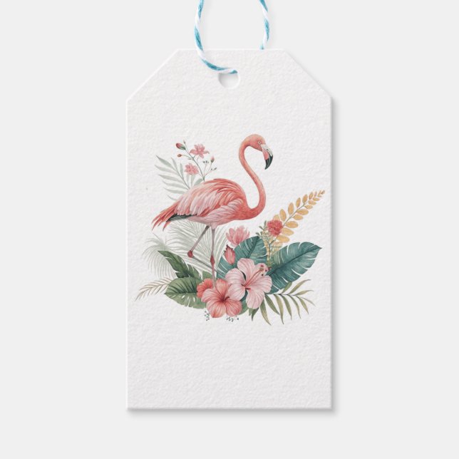 Flamingo mit Blumen Geschenkanhänger (Vorderseite)