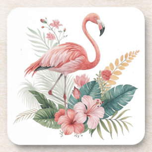 Flamingo mit Blumen Getränkeuntersetzer