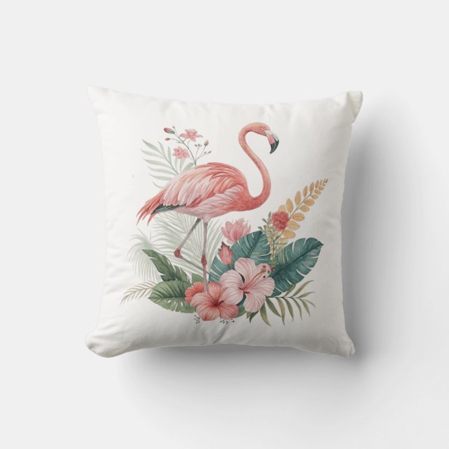Flamingo mit Blumen Kissen (Vorderseite)