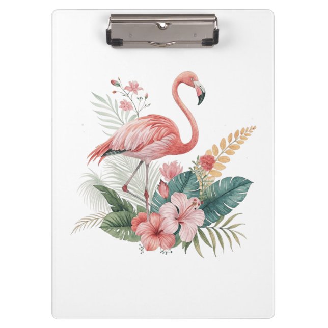 Flamingo mit Blumen Klemmbrett (Vorderseite)