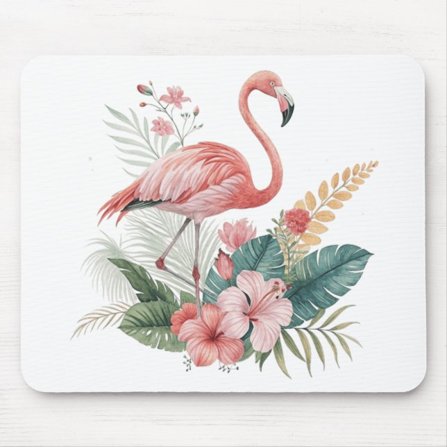 Flamingo mit Blumen Mousepad (Vorne)