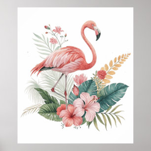 Flamingo mit Blumen Poster