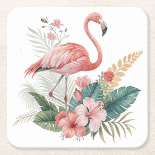 Flamingo mit Blumen Rechteckiger Pappuntersetzer