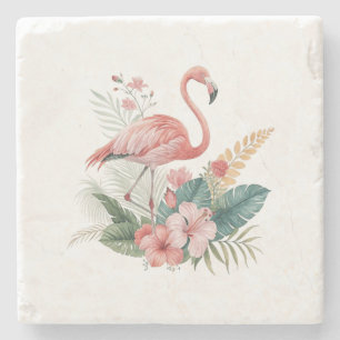 Flamingo mit Blumen Steinuntersetzer