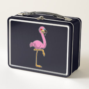 Flamingo mit Brille Metall Brotdose