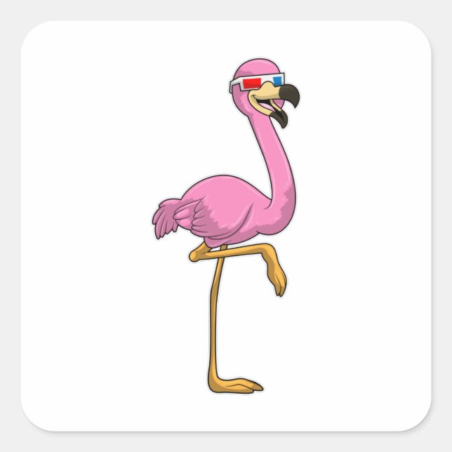 Flamingo mit Brille Quadratischer Aufkleber (Vorderseite)