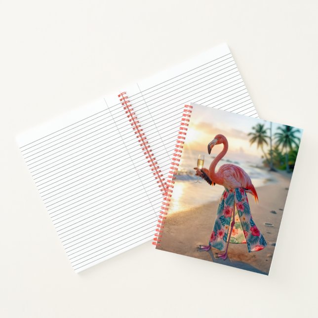 Flamingo mit Champagner auf einem Strand Notizbuch (Innenseite)