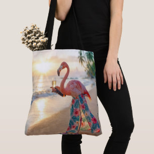 Flamingo mit Champagner auf einem Strand Tasche