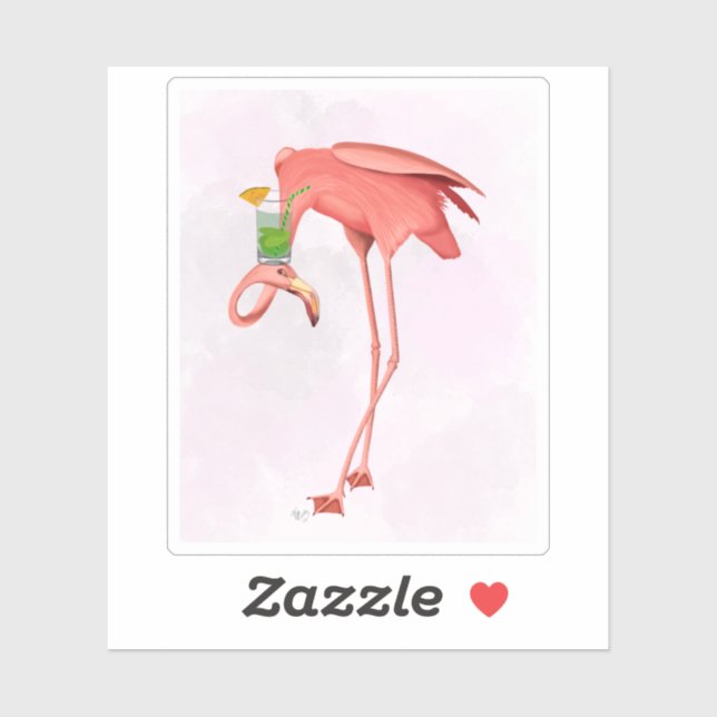 Flamingo mit Cocktail Aufkleber (Blatt)