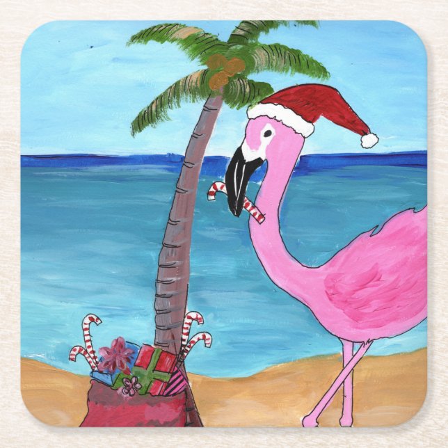 Flamingo mit einer Touch des Paradieses Rechteckiger Pappuntersetzer (Vorderseite)