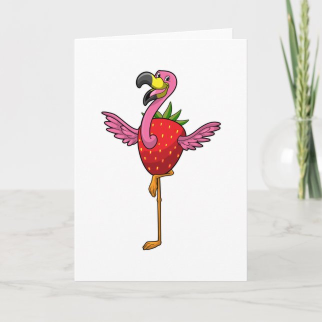 Flamingo mit Erdbeere Karte (Vorderseite)