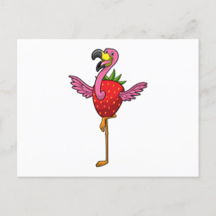 Flamingo mit Erdbeere Postkarte