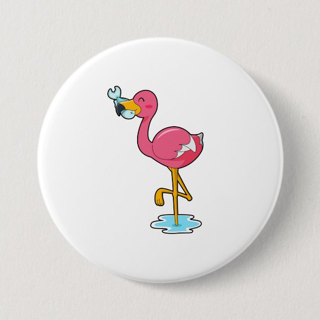 Flamingo mit Fisch Button (Vorderseite)