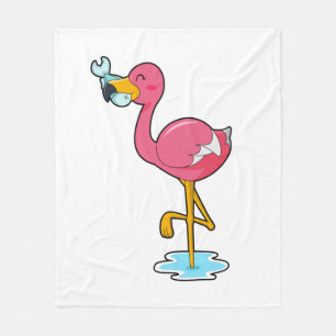 Flamingo mit Fisch Fleecedecke