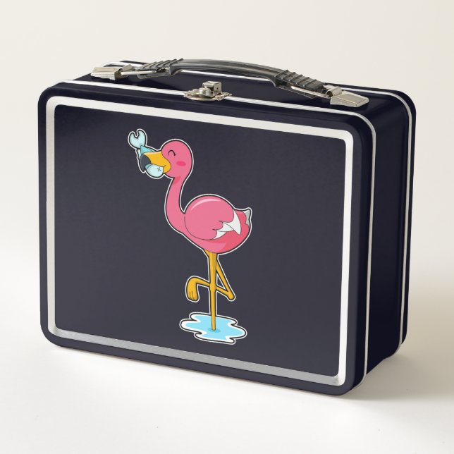 Flamingo mit Fisch Metall Brotdose (Vorderseite)