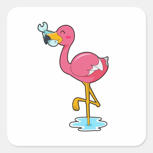 Flamingo mit Fisch Quadratischer Aufkleber (Vorderseite)