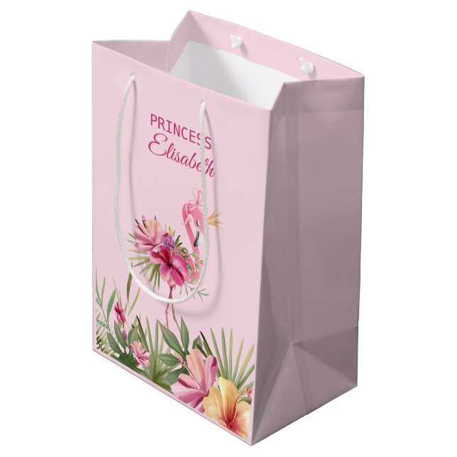 Flamingo mit goldener Krone Mittlere Geschenktüte (Rückseite Schrägansicht)