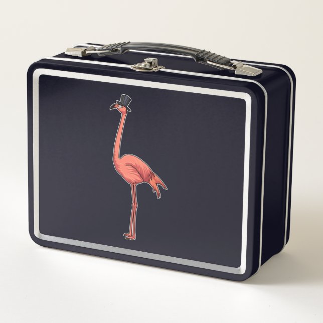 Flamingo mit Hat Metall Brotdose (Vorderseite)