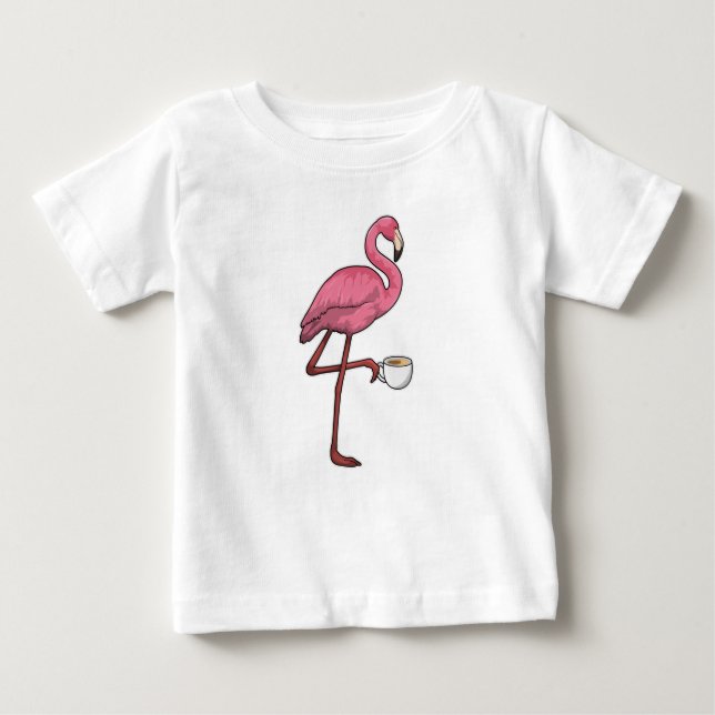 Flamingo mit Kaffee-Cup Baby T-shirt (Vorderseite)