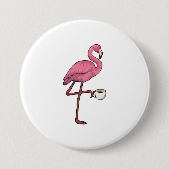 Flamingo mit Kaffee-Cup Button (Vorderseite)