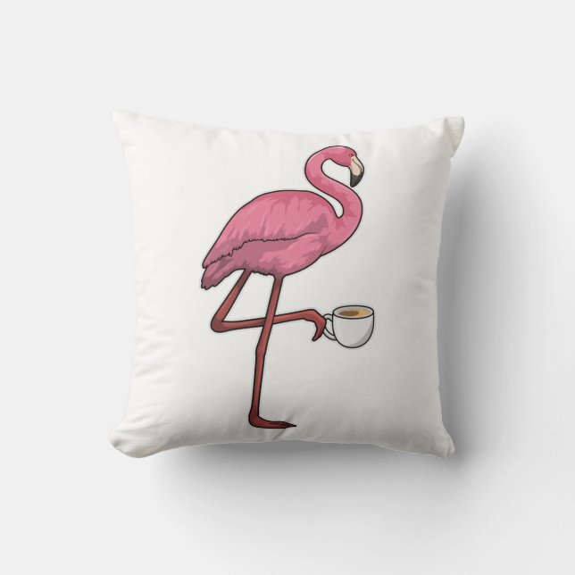 Flamingo mit Kaffee-Cup Kissen (Vorderseite)