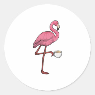 Flamingo mit Kaffee-Cup Runder Aufkleber
