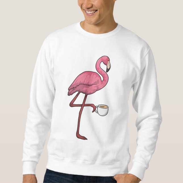 Flamingo mit Kaffee-Cup Sweatshirt (Vorderseite)