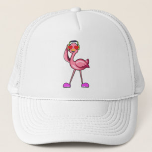 Flamingo mit Kopfhörer und Herz Truckerkappe