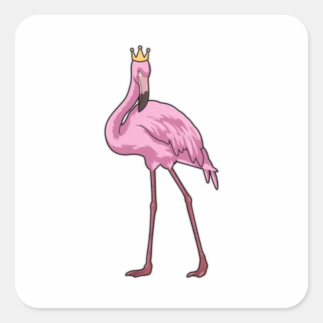 Flamingo mit Krone Quadratischer Aufkleber (Vorderseite)