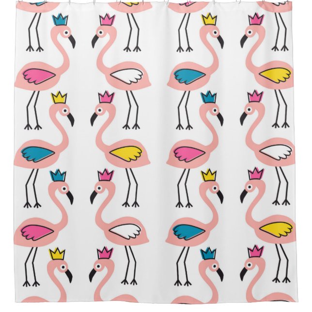 Flamingo mit Kronen nahtlos Muster. Duschvorhang (Vorderseite)
