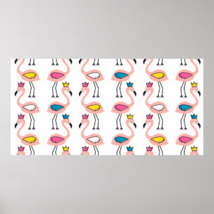 Flamingo mit Kronen nahtlos Muster. Poster