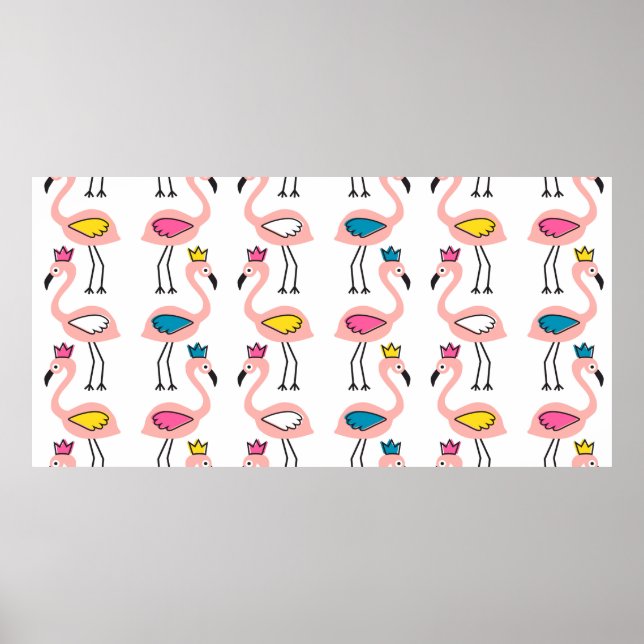 Flamingo mit Kronen nahtlos Muster. Poster (Vorne)