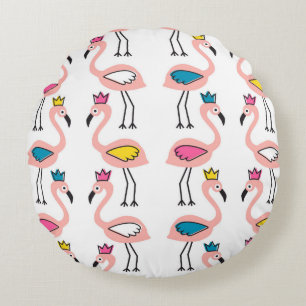 Flamingo mit Kronen nahtlos Muster. Rundes Kissen