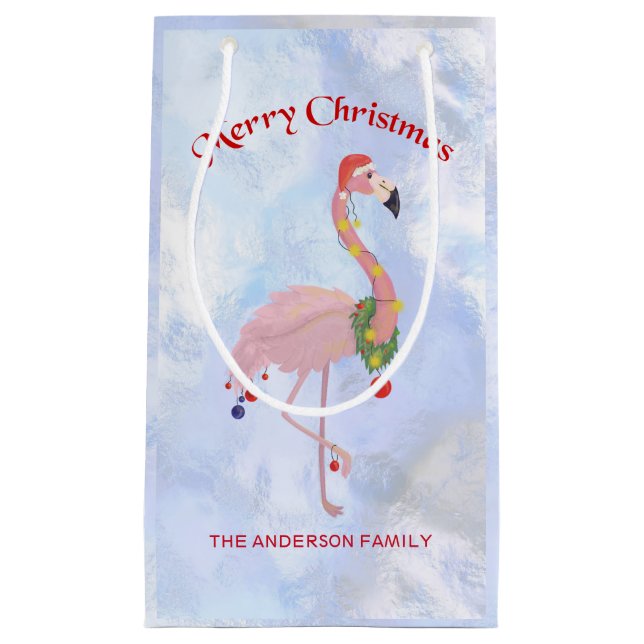 Flamingo mit Lanterns über Eisuntergrund Kleine Geschenktüte (Vorderseite)