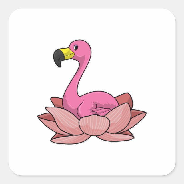 Flamingo mit Lotus-Blume Quadratischer Aufkleber (Vorderseite)