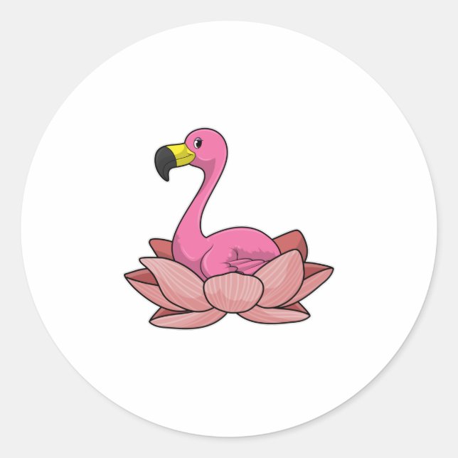 Flamingo mit Lotus-Blume Runder Aufkleber (Vorderseite)