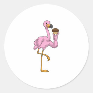 Flamingo mit Muffin Runder Aufkleber