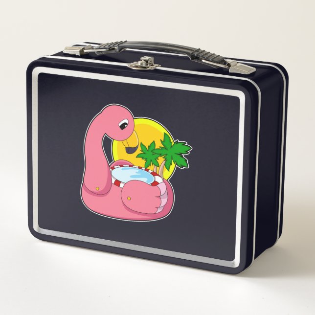Flamingo mit Pool Metall Brotdose (Vorderseite)