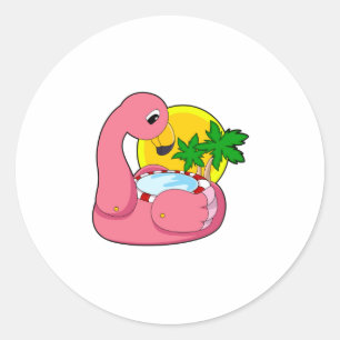 Flamingo mit Pool Runder Aufkleber