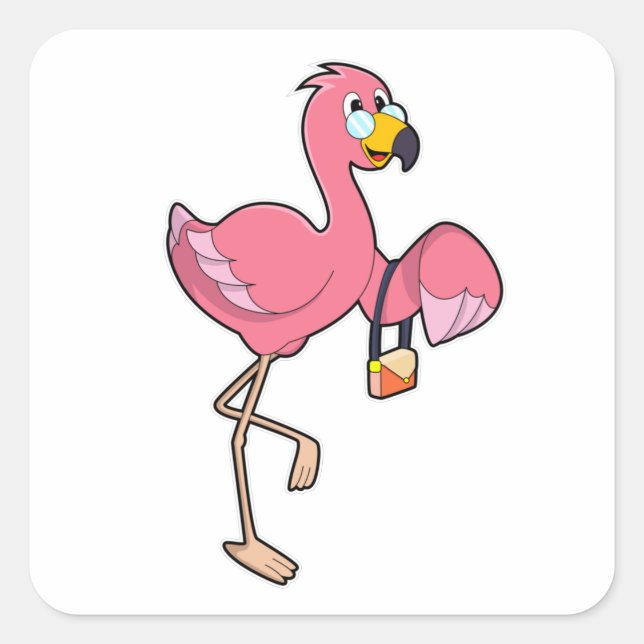 Flamingo mit Purse Quadratischer Aufkleber (Vorderseite)