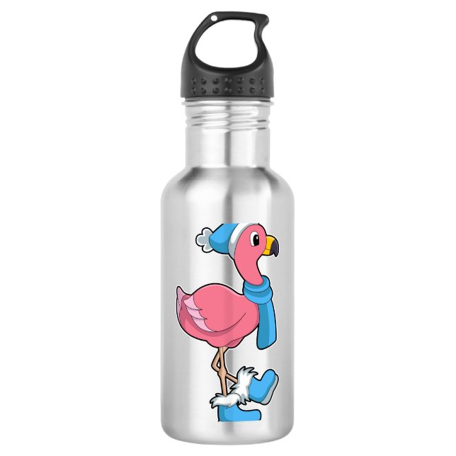 Flamingo mit Scarf & Hat Edelstahlflasche (Vorderseite)
