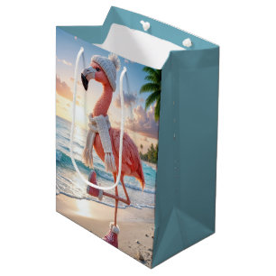 Flamingo mit Schal und rosa Stiefeln Mittlere Geschenktüte