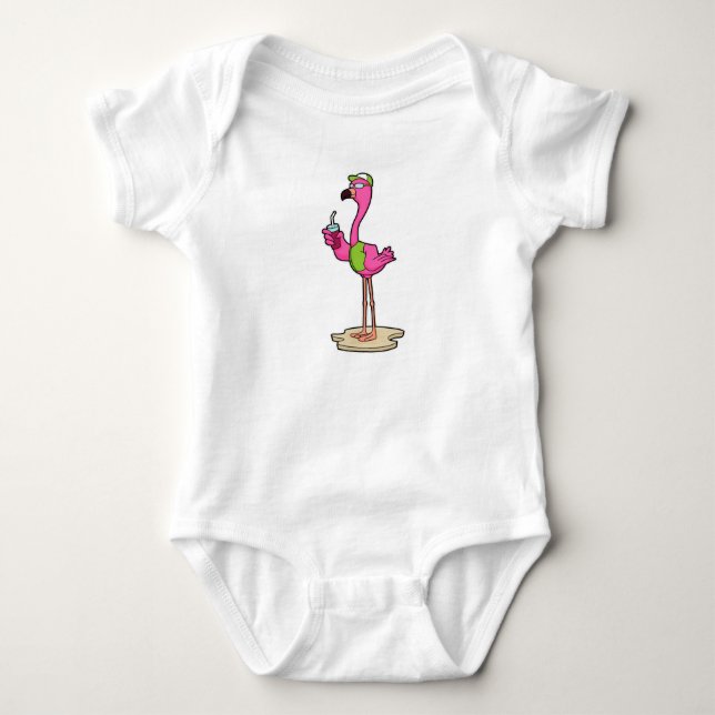 Flamingo mit Sonnenbrille & Cap Baby Strampler (Vorderseite)