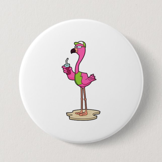 Flamingo mit Sonnenbrille & Cap Button (Vorderseite)