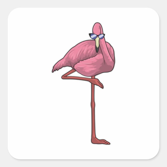 Flamingo mit Sonnenbrille Quadratischer Aufkleber (Vorderseite)