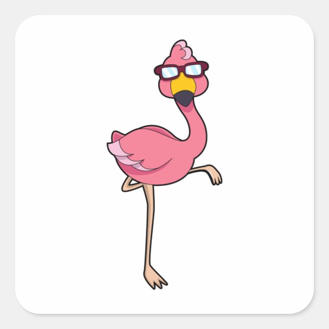 Flamingo mit Sonnenbrille Quadratischer Aufkleber (Vorderseite)