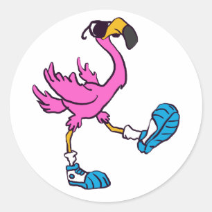 Flamingo mit Sonnenbrille  Rückenfarbe Runder Aufkleber