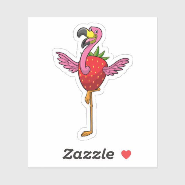 Flamingo mit Strawberry Aufkleber (Blatt)