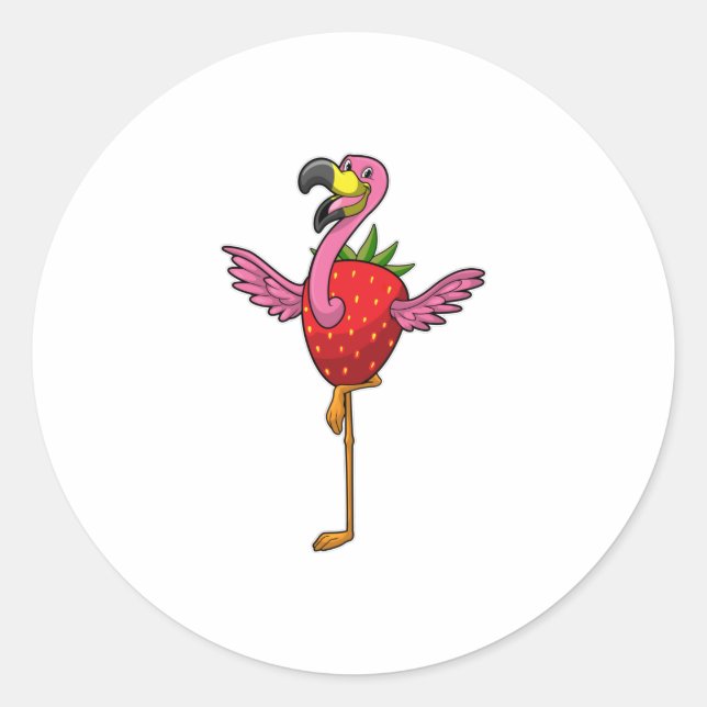 Flamingo mit Strawberry Runder Aufkleber (Vorderseite)